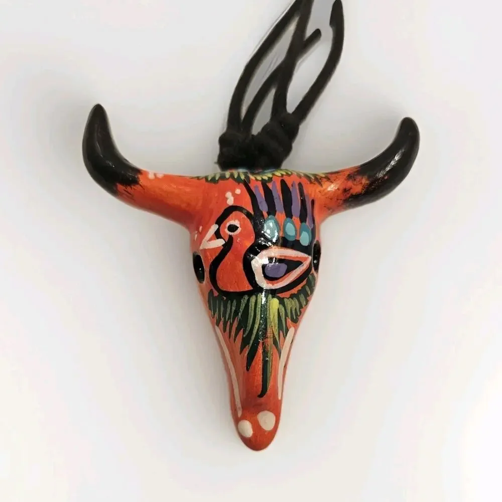 Neon‎ Talavera Cow Bird Skull Steer Head Longhorn horn Pottery MX Hanging Art